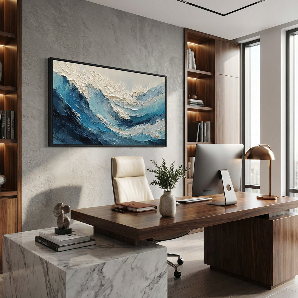 Azure Crest Motion | Abstract Seascape Expressionist Handmade Oil Painting Wall Art