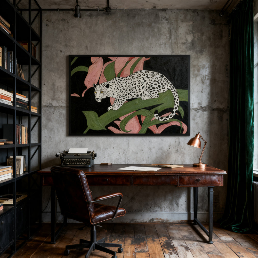 Leopard in Bloom – Modern Figurative Style Handmade Painting Wall Art