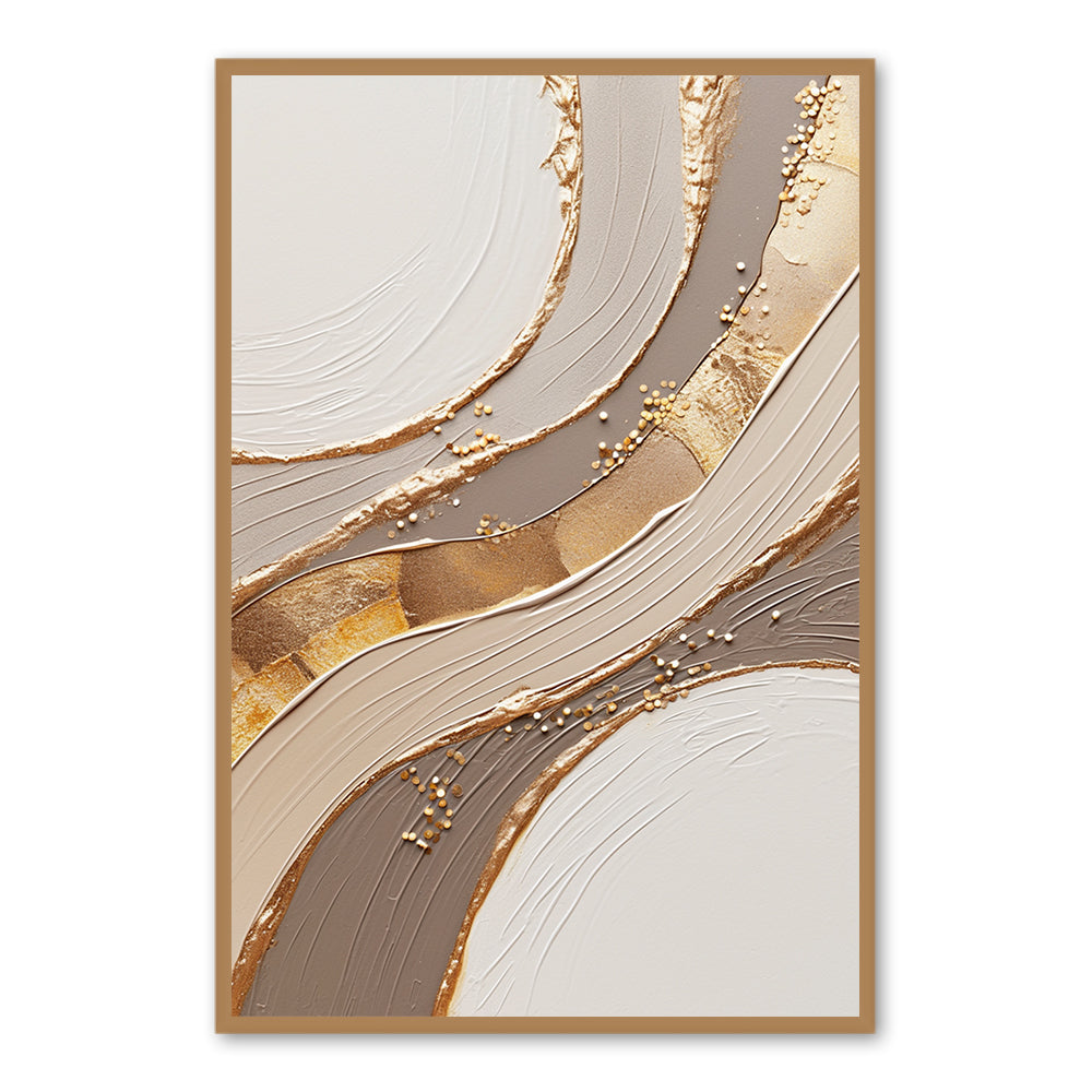 Golden Flow – Abstract Modern Palette Knife Painting, Handmade Wall Art, Earth Tones with Gold Details