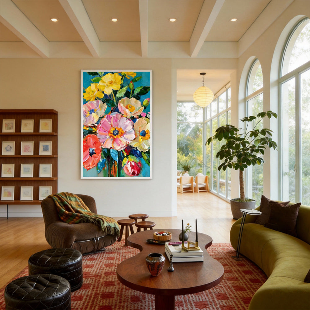 Colorful Floral Wall Art Hand-painted Texture Canvas Modern Abstract Living Room Decoration-Portrait Orientation