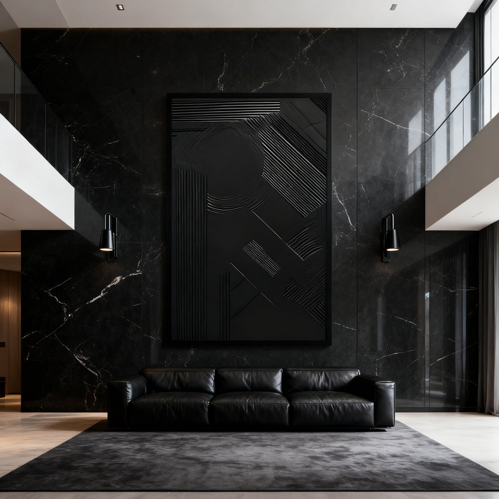 Geometric Rhythm Black | Minimalist Relief Texture | Modern Wall Art