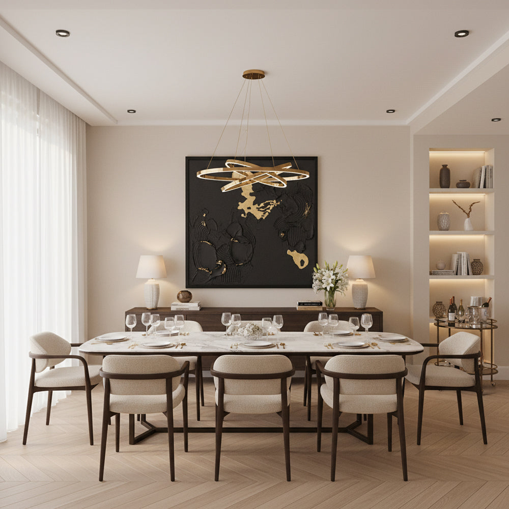 Handmade Abstract Wall Art – Black Textured Painting with Gold Accents