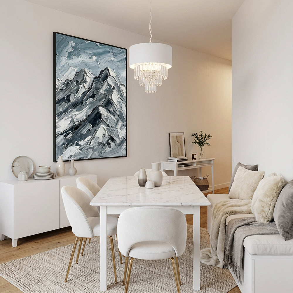 Echoes of the Frosted Peaks – Impressionist Textured Mountain Oil-Style Artwork Handmade paintings