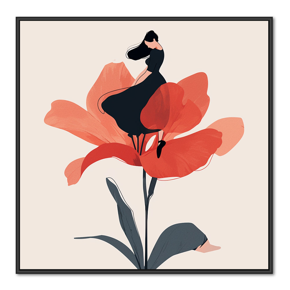 Blooming Grace – Modern Minimalist Figurative Floral Handmade Oil Painting Wall Art