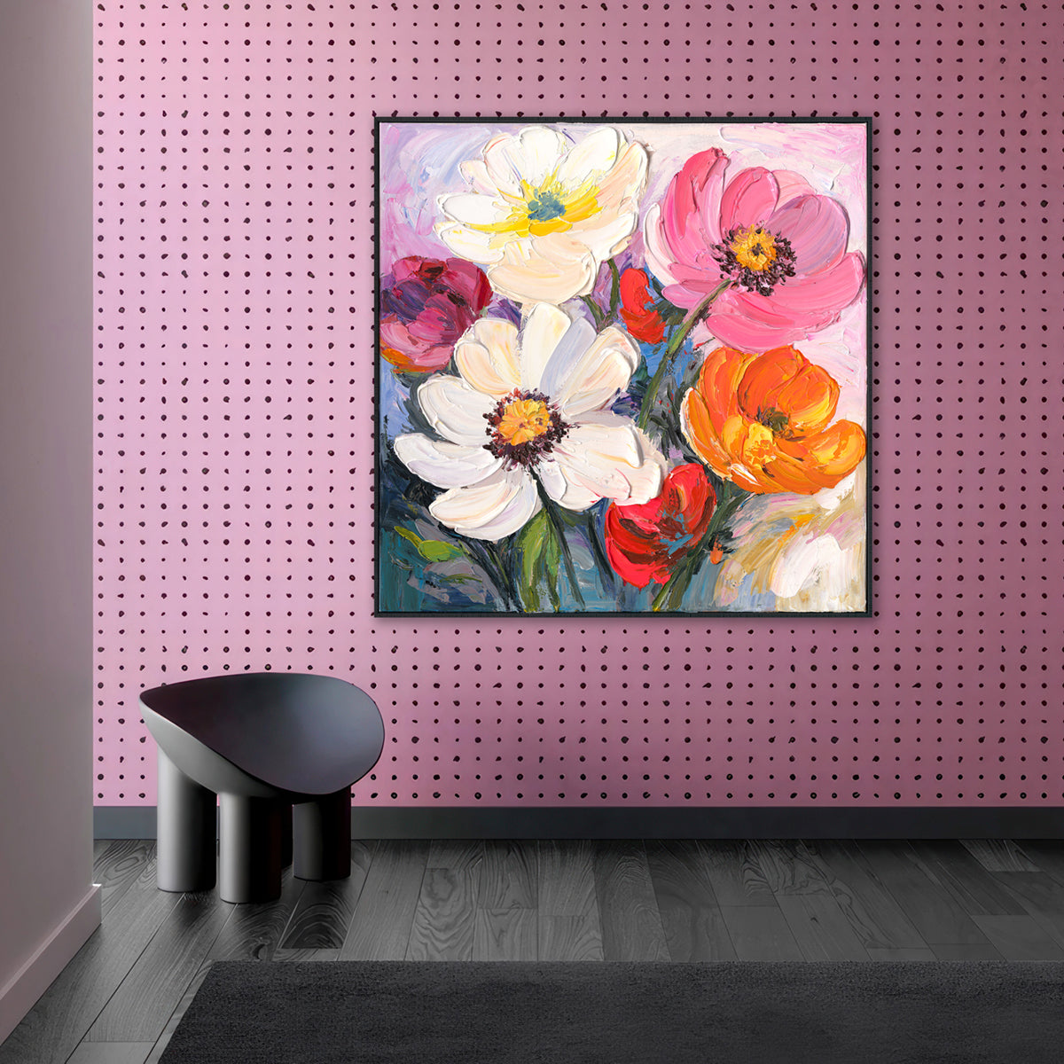 Obra maestra floral vibrante pintada a mano en colores audaces de óleo