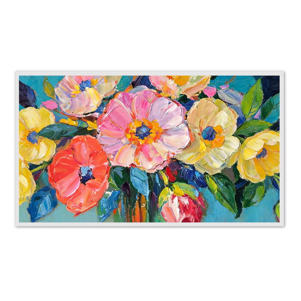 Colorful Floral Wall Art Hand-painted Texture Canvas Modern Abstract Living Room Decoration-Landscape Orientation