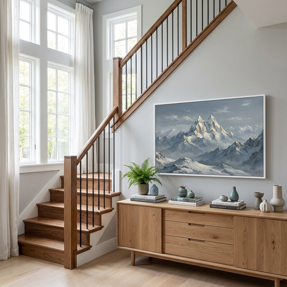 Majesty of the Snow Peaks – Realist Alpine Landscape Oil-Style Artwork Handcrafted Painting