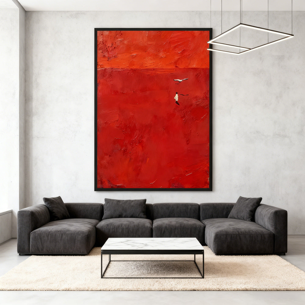 Red Horizon - Handcrafted Oil Painting, Abstract Landscape Wall Art