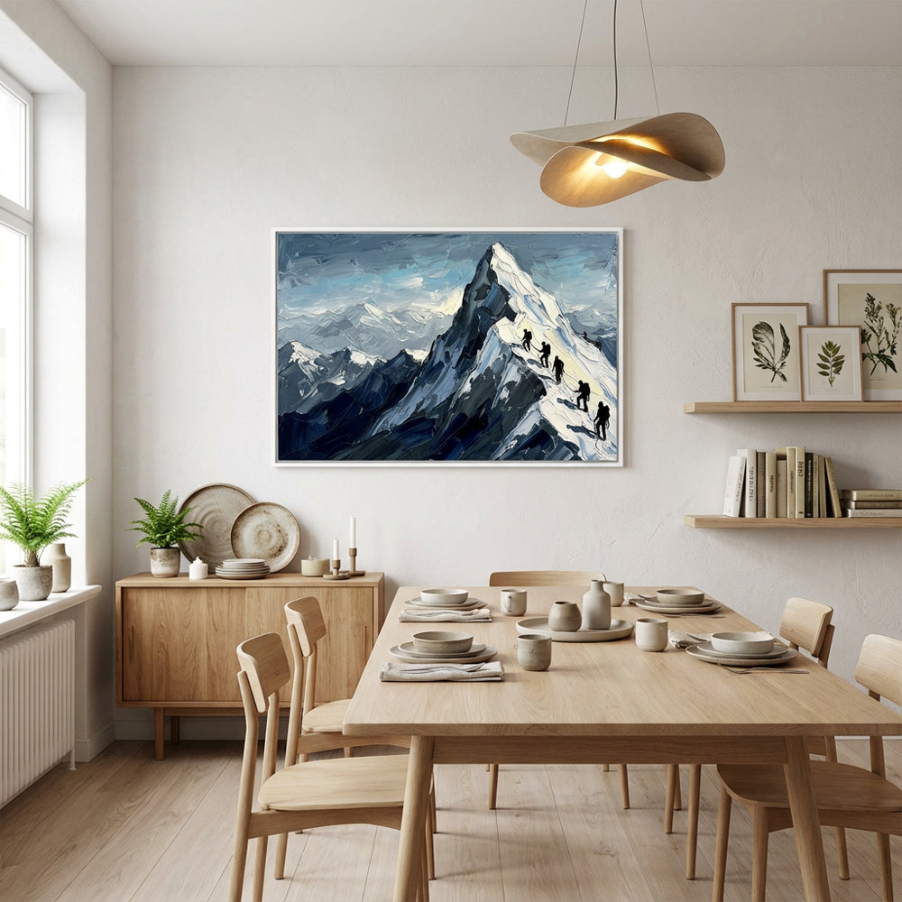 Climbers of the Peak – Impressionist Alpine Adventure Oil-Style Artwork Handcrafted Painting