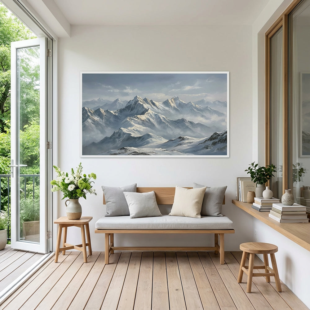 Echoes of the White Range – Realist Snow Mountain Landscape Oil-Style Artwork Handcrafted Painting