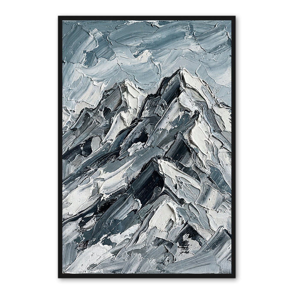 Echoes of the Frosted Peaks – Impressionist Textured Mountain Oil-Style Artwork Handmade paintings