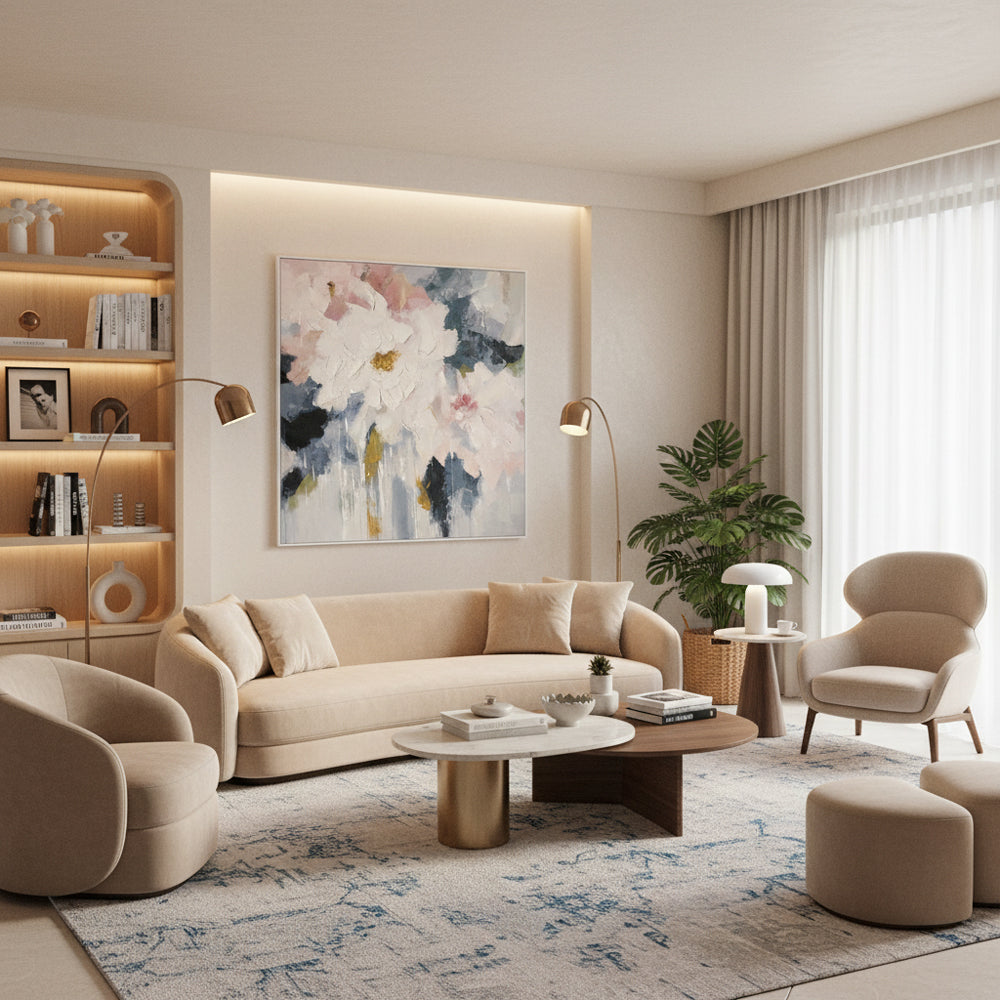 Abstract Floral Wall Art Hand-painted Texture Canvas Modern Minimalist Style Home Decoration