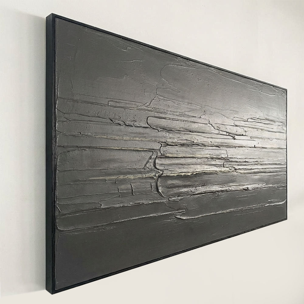 Midnight Horizon – Minimalist Abstract Texture Painting, Handmade Oil Wall Art for Modern Interior Decoration