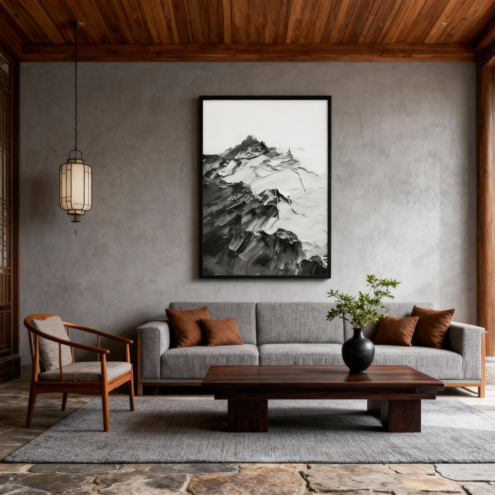 Mountain Peaks - Handcrafted Oil Painting, Abstract Landscape Wall Art