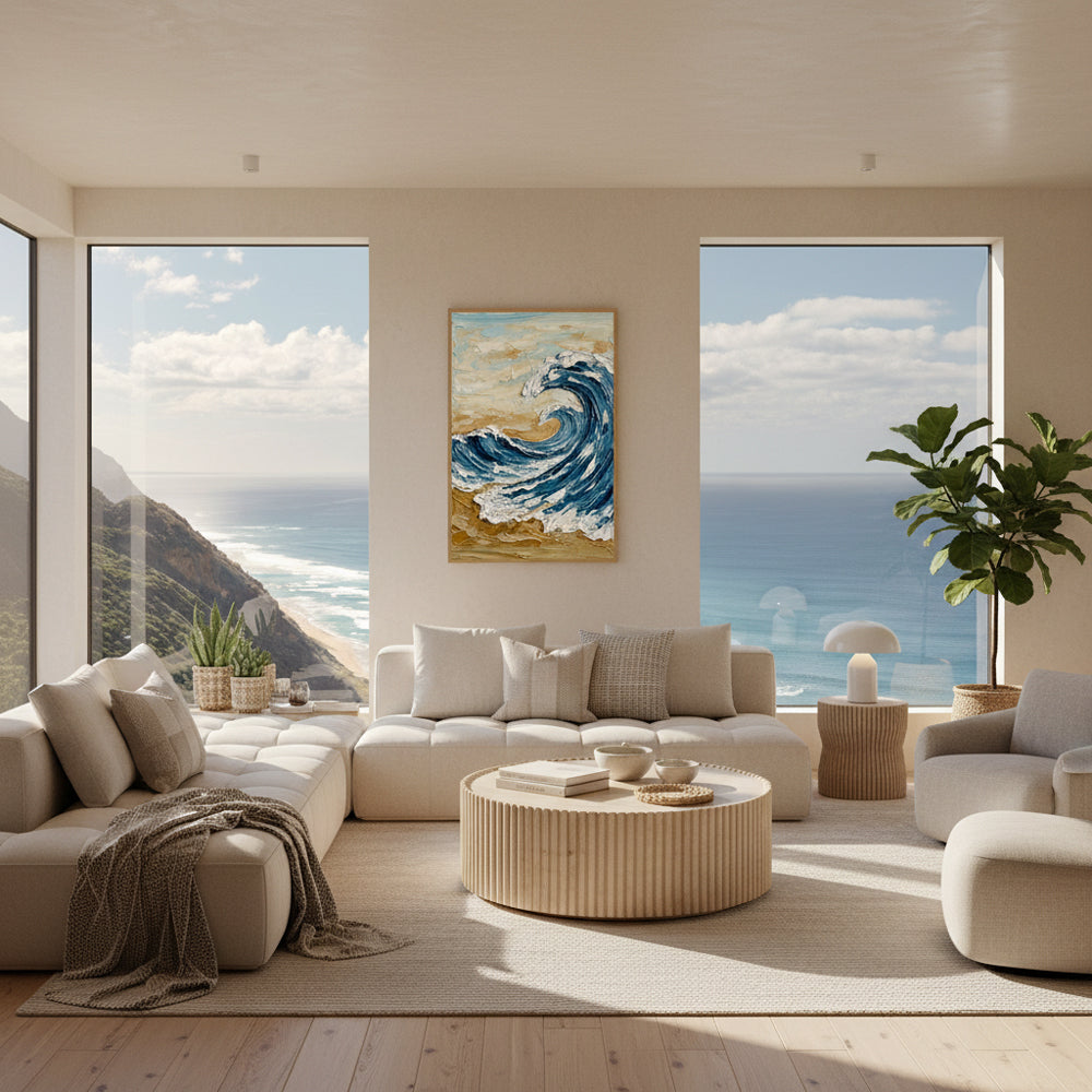 Rising Ocean Force | Modern Impasto Seascape Style Hand-Painted Oil Painting Wall Art