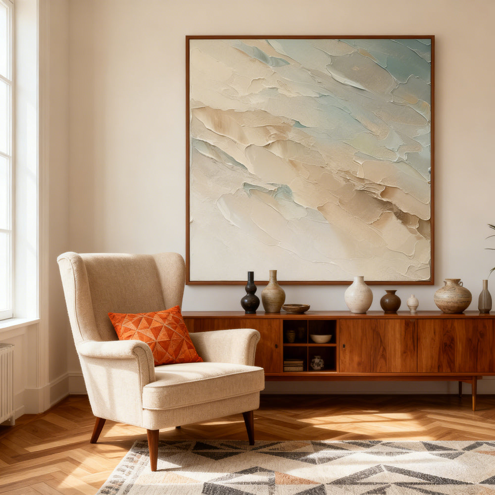 Aqua Drift Texture Art – Modern Abstract Style Handmade Oil Painting Wall Art