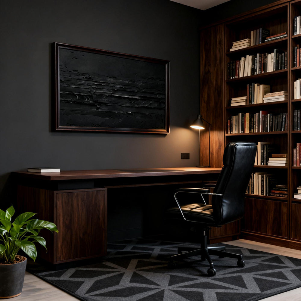 Midnight Horizon – Minimalist Abstract Texture Painting, Handmade Oil Wall Art for Modern Interior Decoration