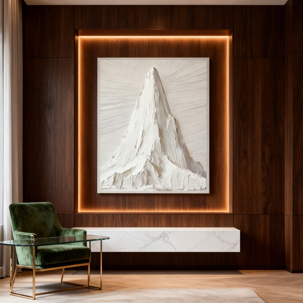 White Mountain Peak Theme Painting – Modern Minimalist Style Handmade Texture Wall Art