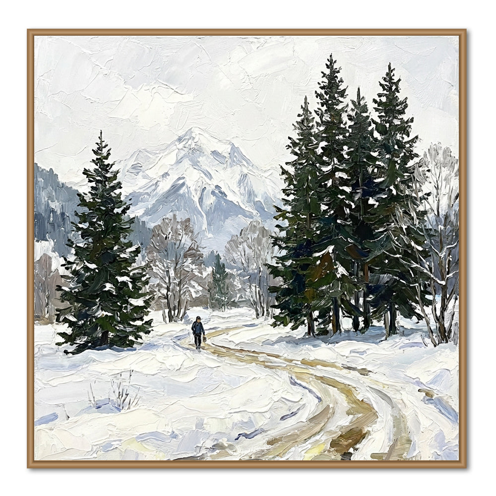 Winter Path Reflections – Impressionist Snowy Forest Landscape Oil-Style Artwork Handcrafted Painting