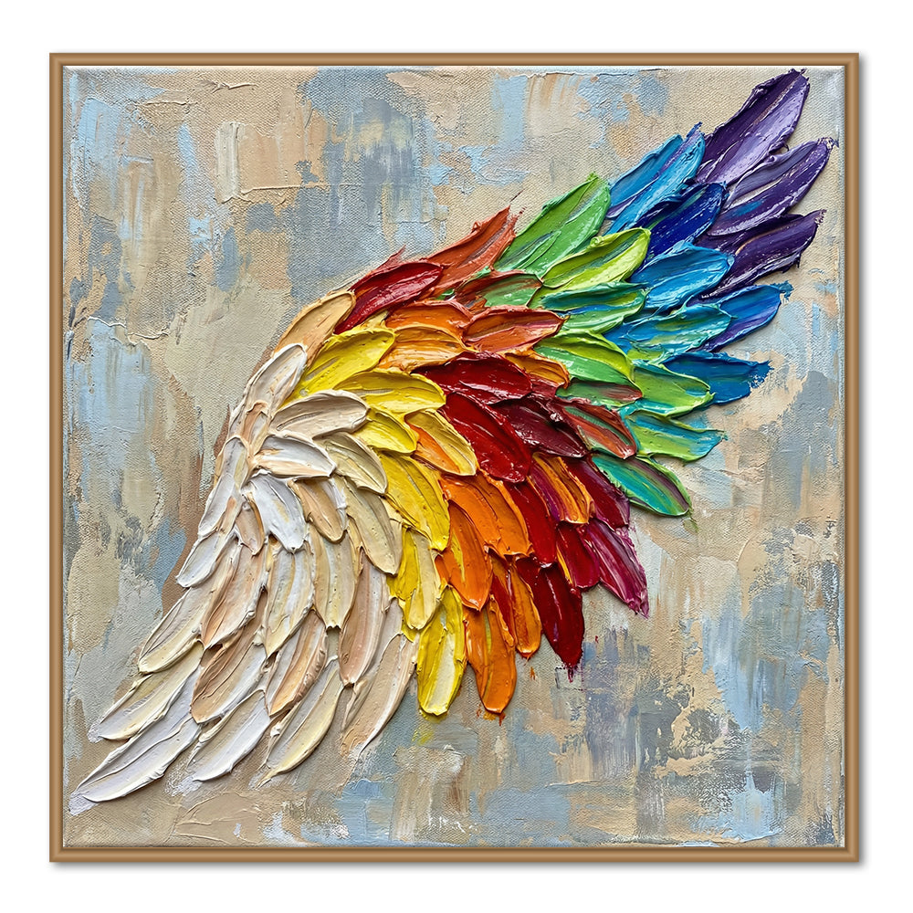 Rainbow Wing Harmony | Contemporary Abstract Palette Knife Handmade Oil Painting Wall Art