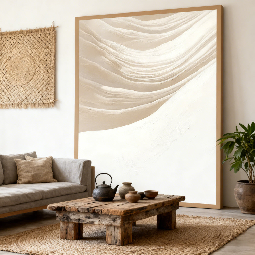 Desert Wave Serenity – Minimalist Style Handmade Oil Painting Wall Art