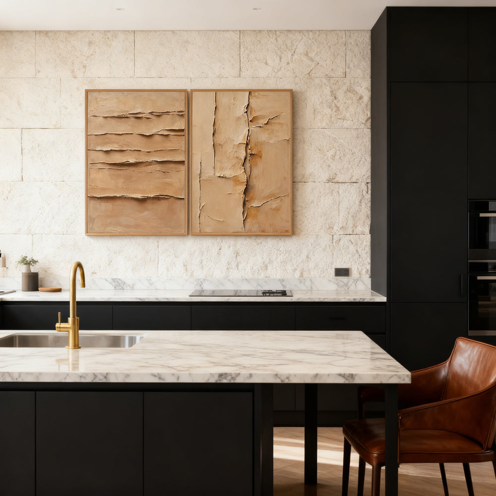 Desert Layer Texture Theme Painting – Modern Abstract Style Handmade Texture Wall Art (Set of 2)