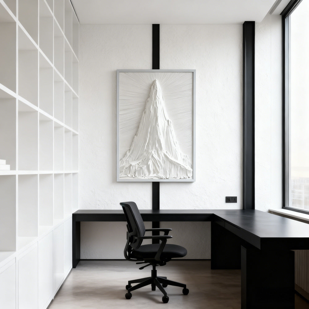 White Mountain Peak Theme Painting – Modern Minimalist Style Handmade Texture Wall Art