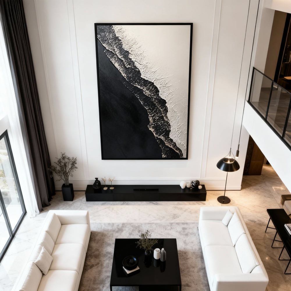 Gold Edge Terrain Theme Painting – Modern Abstract Style Handmade Texture Wall Art