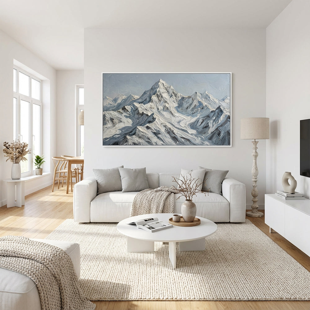 Crest of the Silent Range – Impressionist Snow Mountain Oil-Style Artwork Handcrafted Painting