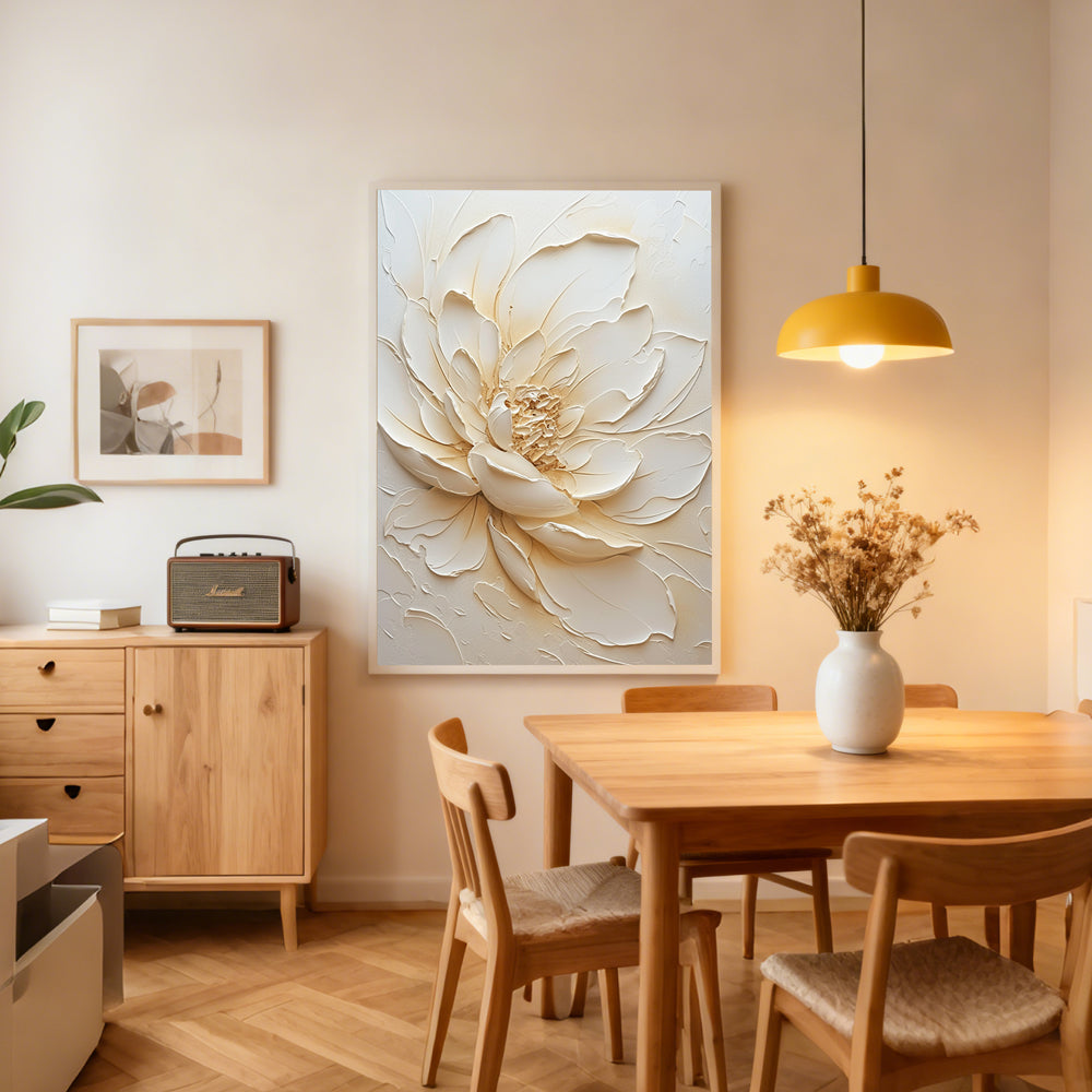 Ivory Bloom Texture Art – Impressionistic Floral Style Handmade Oil Painting Wall Art