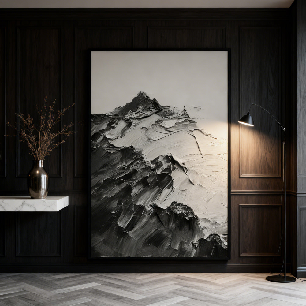 Mountain Peaks - Handcrafted Oil Painting, Abstract Landscape Wall Art