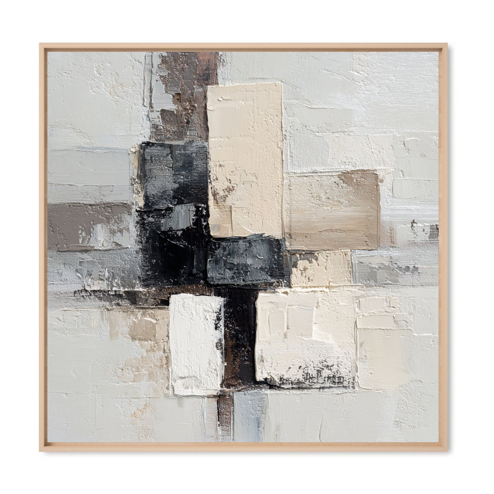 Silent Boundaries – Geometric Abstract Texture Painting, Handmade Oil Wall Art for Modern Minimalist Interiors