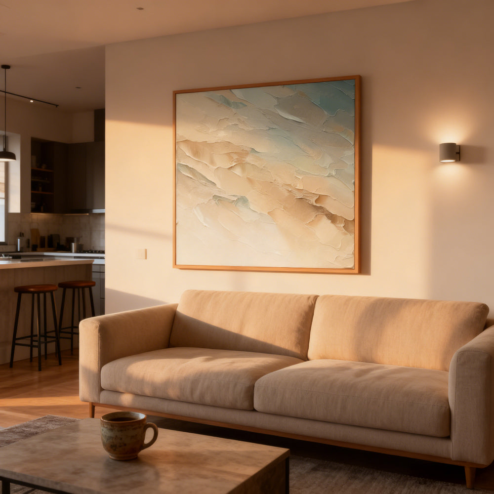 Aqua Drift Texture Art – Modern Abstract Style Handmade Oil Painting Wall Art