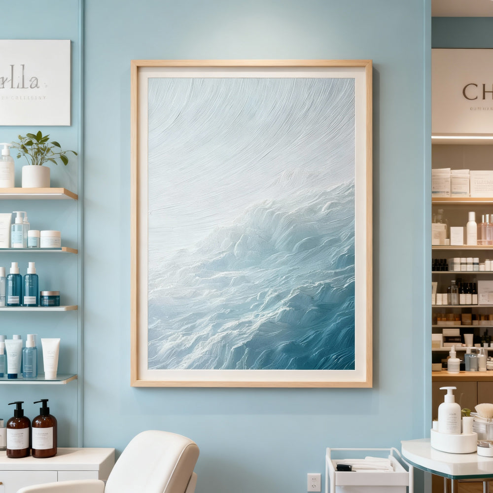 Dreamy Clouds – Minimalist Abstract Texture Painting in Gradient Blue Tones, Soft Sky and Mist Elements