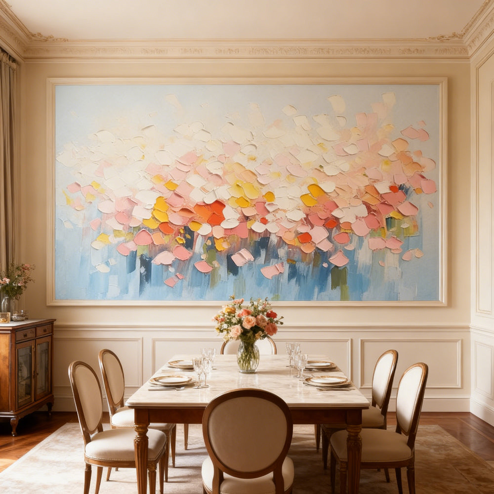 Blooming Petal Symphony – Abstract Impasto Style Handmade Oil Painting Wall Art