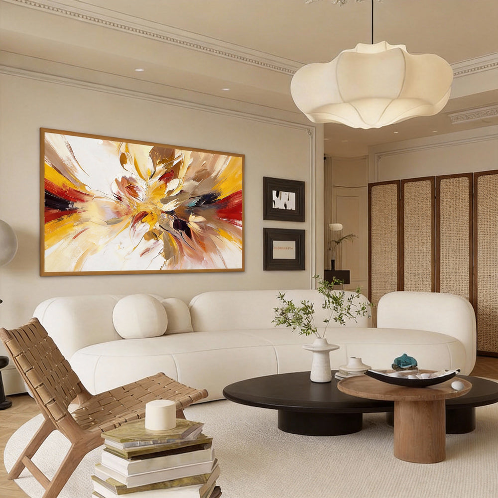 Radiant Bloom – Modern Abstract Floral Style Handmade Oil Painting Wall Art-Landscape Orientation