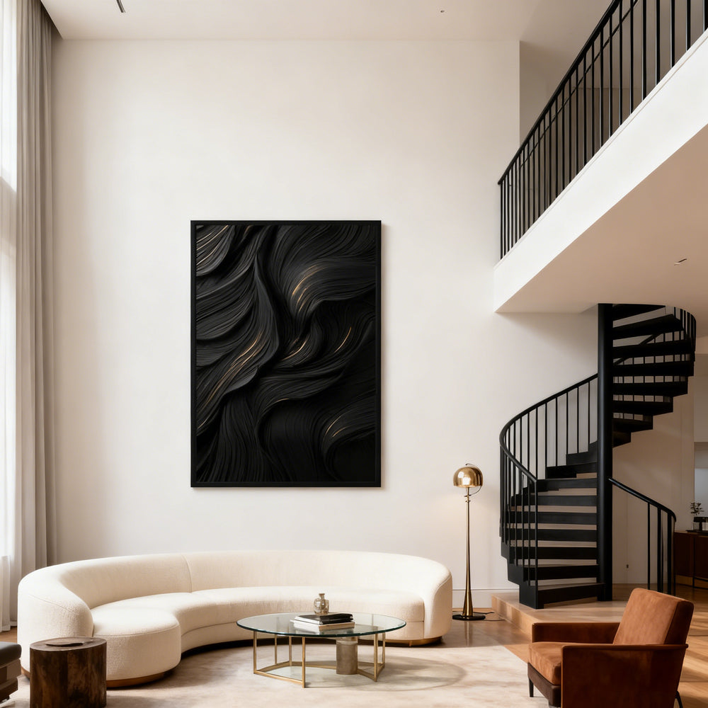 Black Flow Texture Theme Painting – Modern Abstract Style Handmade Texture Wall Art