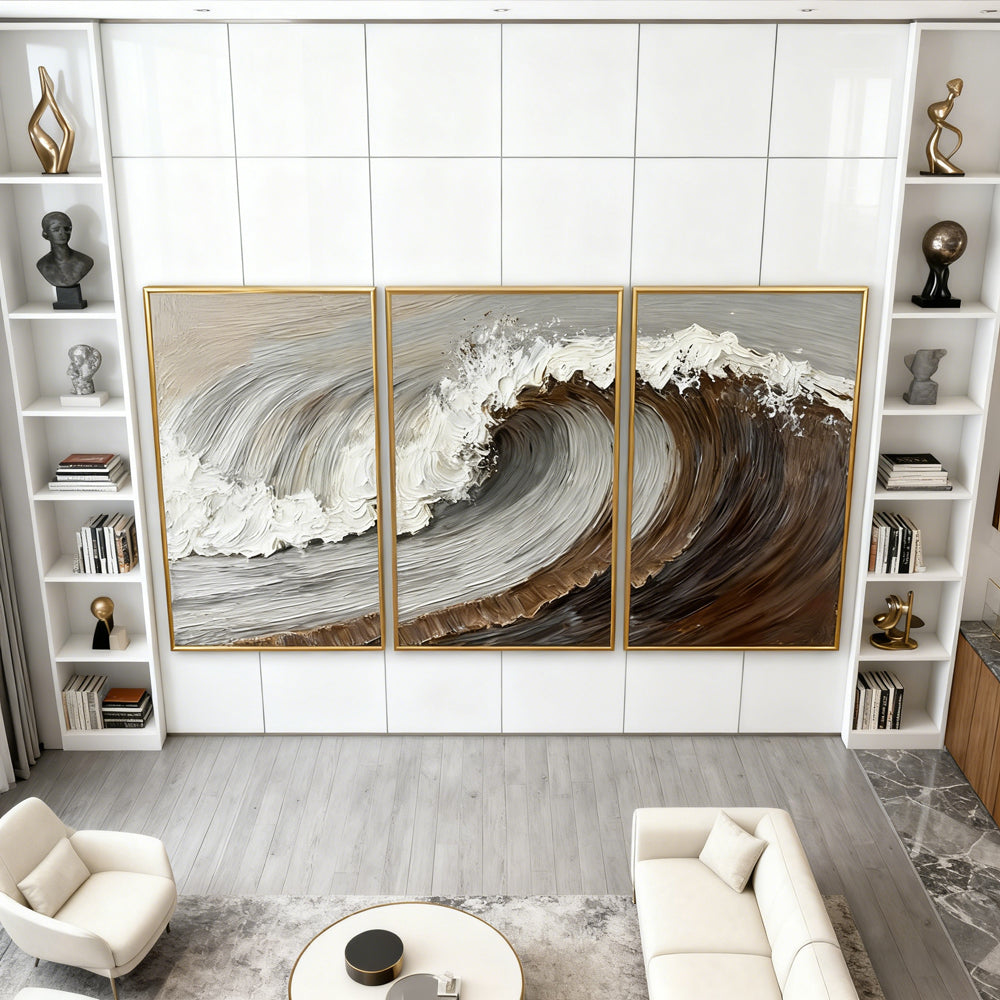 Whispers of the Ocean – Handcrafted Triptych Oil Painting (set of 3)