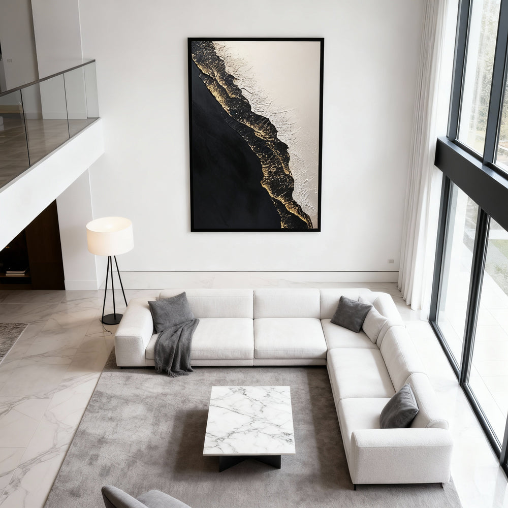 Gold Edge Terrain Theme Painting – Modern Abstract Style Handmade Texture Wall Art