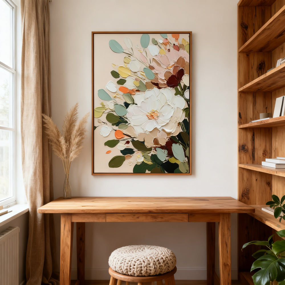 Blossom Radiance Bouquet – Modern Floral Palette Knife Style Handmade Oil Painting Wall Art