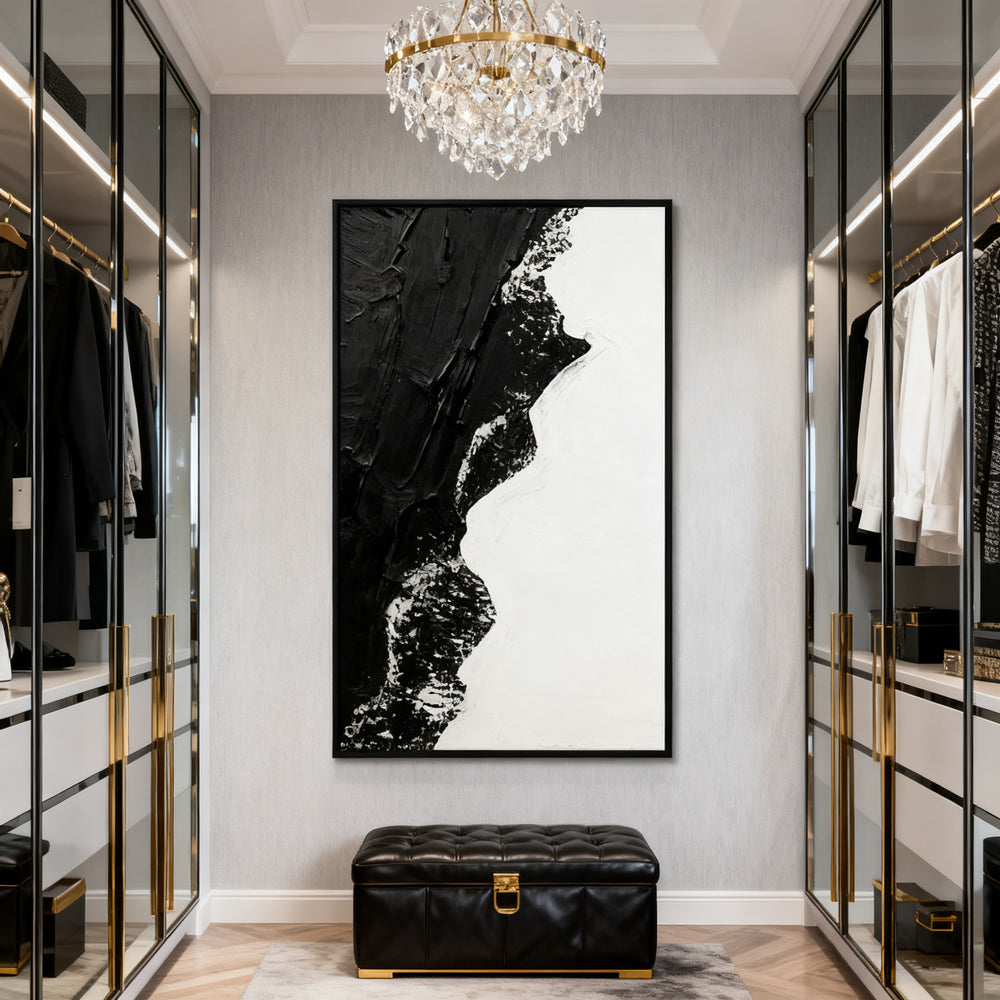 Black & White Contrast Theme Painting – Modern Abstract Style Handmade Oil Painting Wall Art