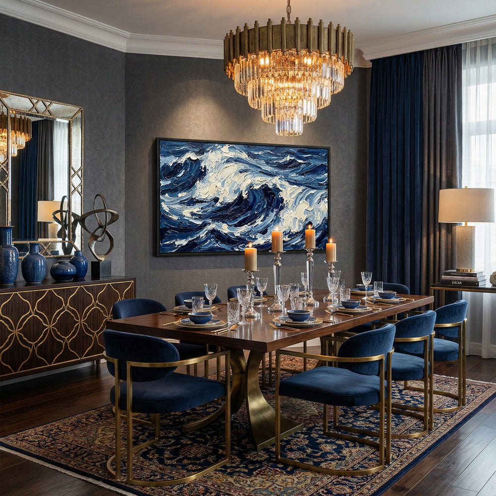 Endless Blue Waves | Contemporary Abstract Ocean Handmade Oil Painting Wall Art