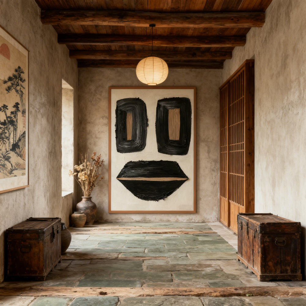 Minimalist Face Motif Texture Art – Modern Abstract Style Handmade Oil Painting Wall Art