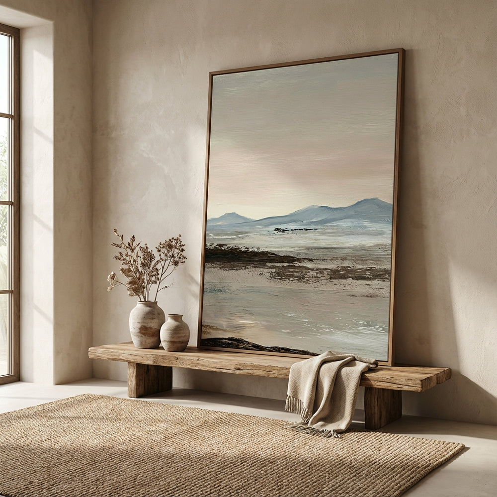 Serene Distant Mountains – Minimalist Landscape Style Handmade Painting Wall Art