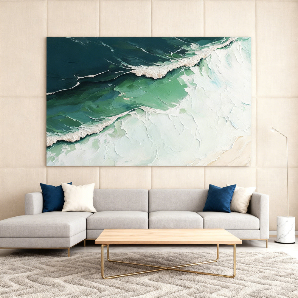 Ocean Waves Art Theme, Impasto Hand - made Oil Painting Texture Wall Art