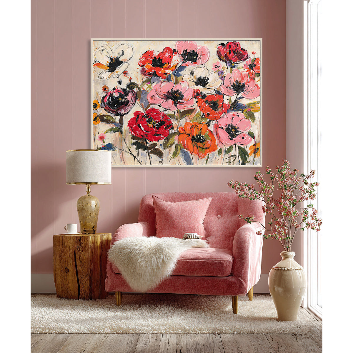 Gemälde von leuchtenden Blüten. Eine Feier der kräftigen floralen Schönheit. 