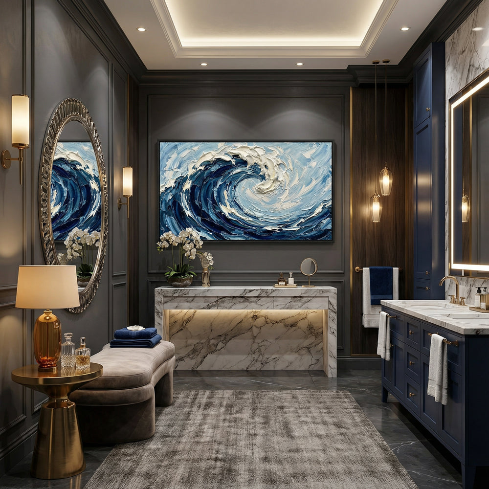 Ocean Vortex Power | Abstract Seascape Expressionist Handmade Oil Painting Wall Art