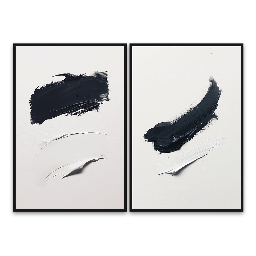 Monochrome Brushstroke Duo – Minimalist Abstract Style Handmade Oil Painting Wall Art (Set of 2)
