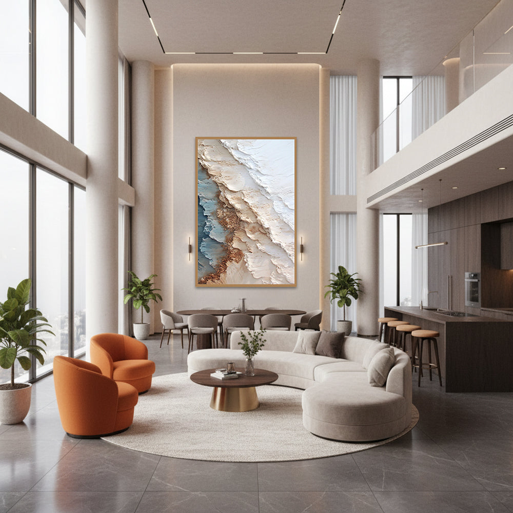 Coastal Layers Harmony – Abstract Textured Hand-Painted Oil Wall Art