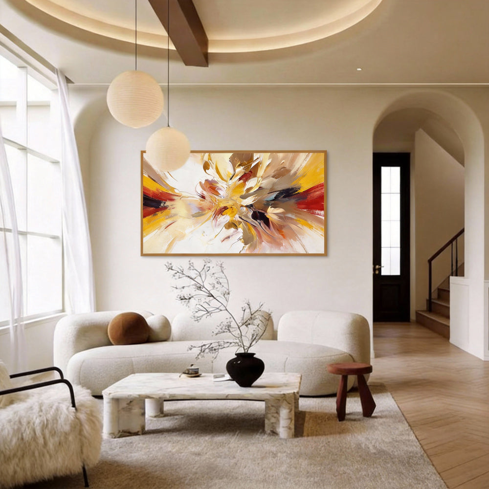 Radiant Bloom – Modern Abstract Floral Style Handmade Oil Painting Wall Art-Landscape Orientation
